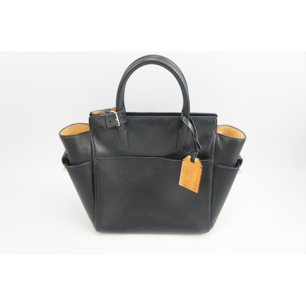 Reed Krakoff Atlantique Tote Bag Black Leather Tan Accents Handbag Good